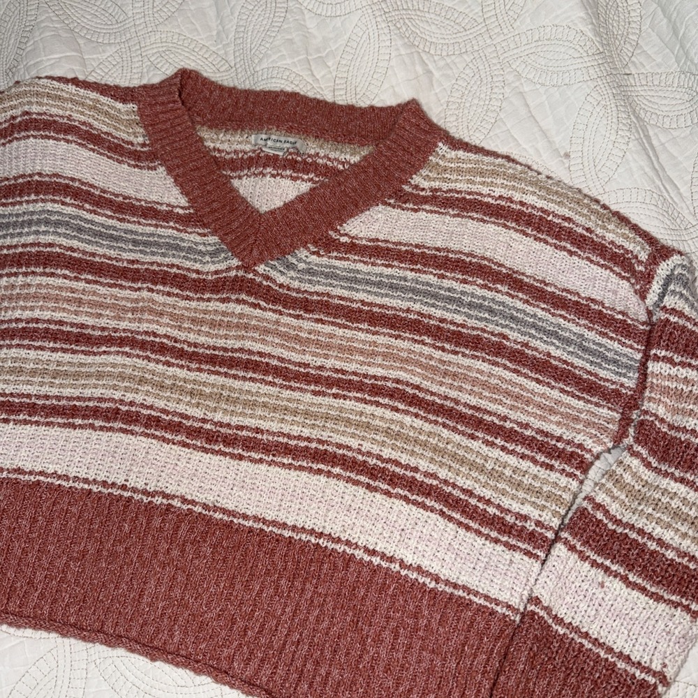 American Eagle Womens Striped Oversized Cropped Knit Sweater Soft Warm Size XS